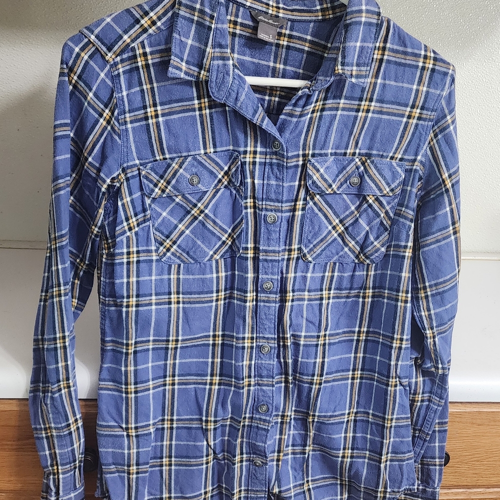 Eddie Bauer Navy and Yellow Plaid Shirt